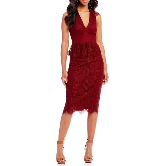 Gianni Bini Dresses & Skirts - Gianni Bini Burgundy Lace Peplum Pencil Dress 4